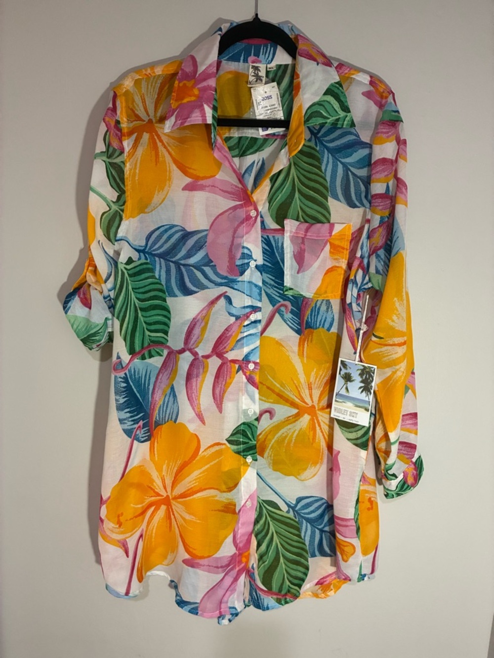 Women’s Tropical Floral Button-Down Shirt  / Tunic - Multicolor